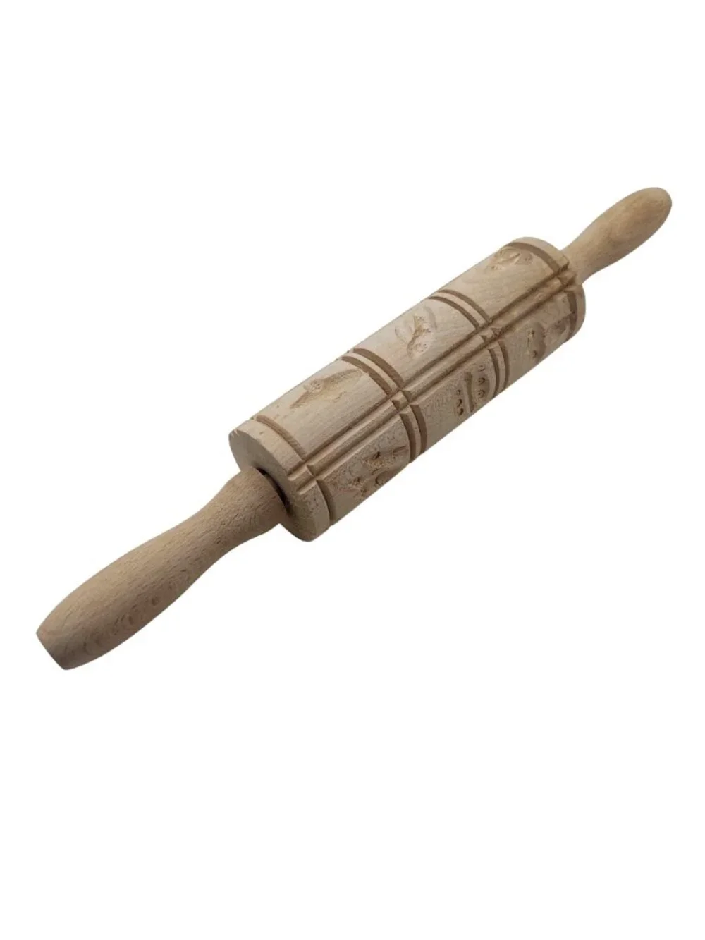 NEW Springerle Wooden Rolling Pin Embossed Cookie Dough Floral Leaf Beachwood